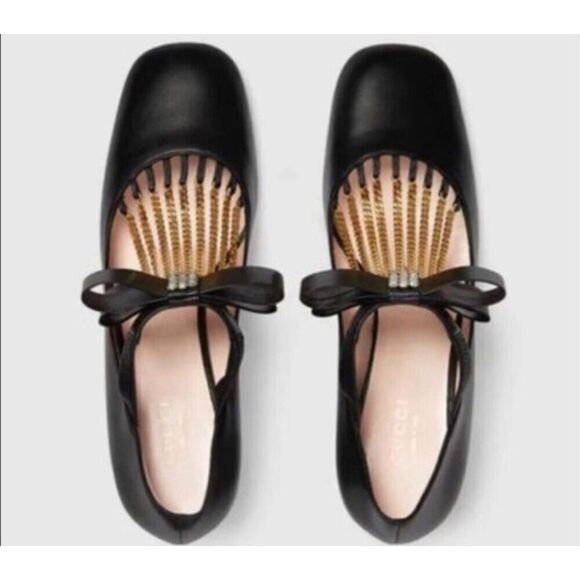 Gucci Nappa Crystal Bonny Bow Mary Jane Pumps 38.5 Black NEW - Picture 3 of 9
